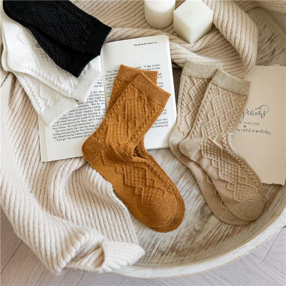 Solid Color Cashmere Wool Socks Japanese Style Winter Warm Socks Retro Vintage Socks Winter Season