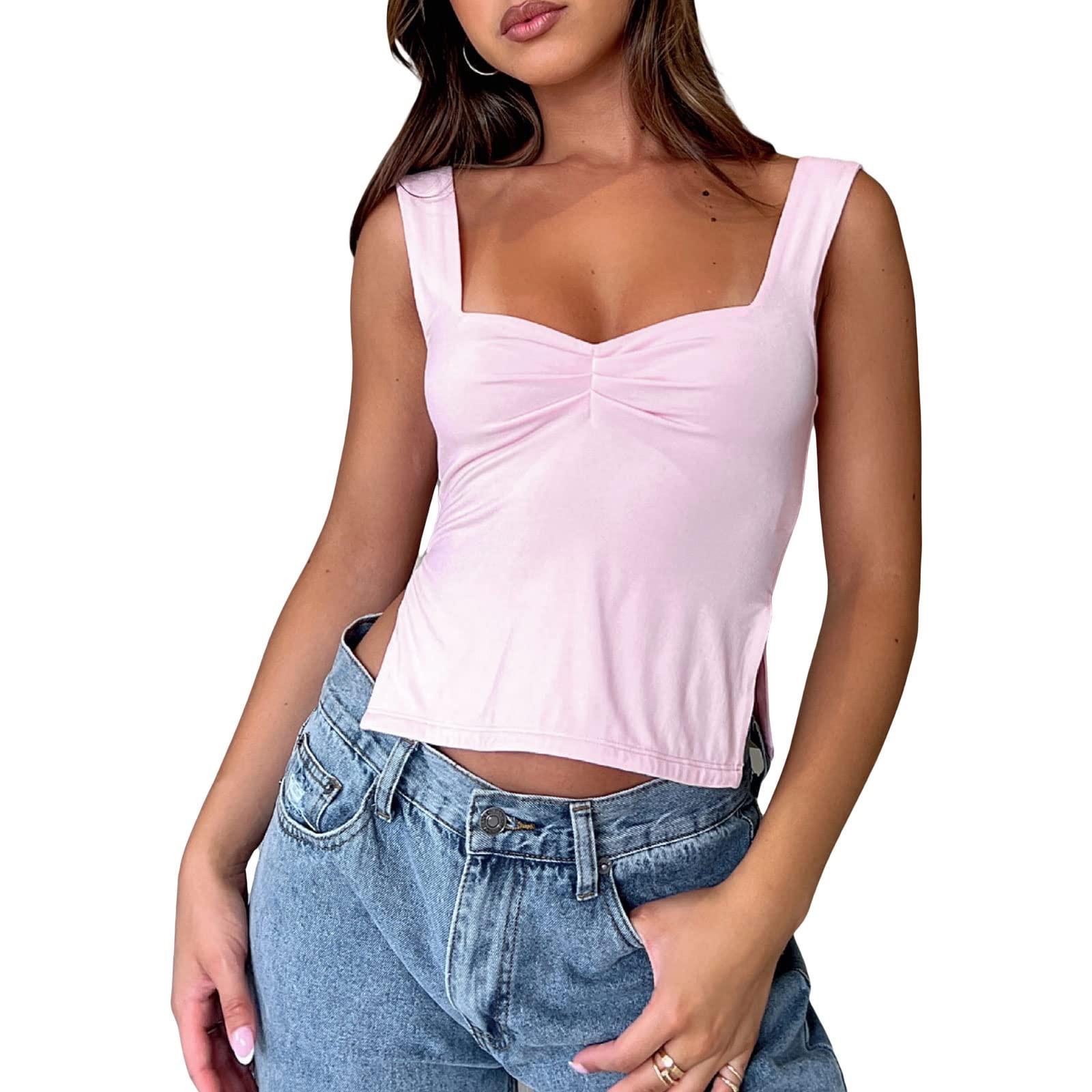 Women Sexy Ruched Front Sleeveless Cowl Neck Strappy Tank Top Slim Fit Backless Cami Top L розовый