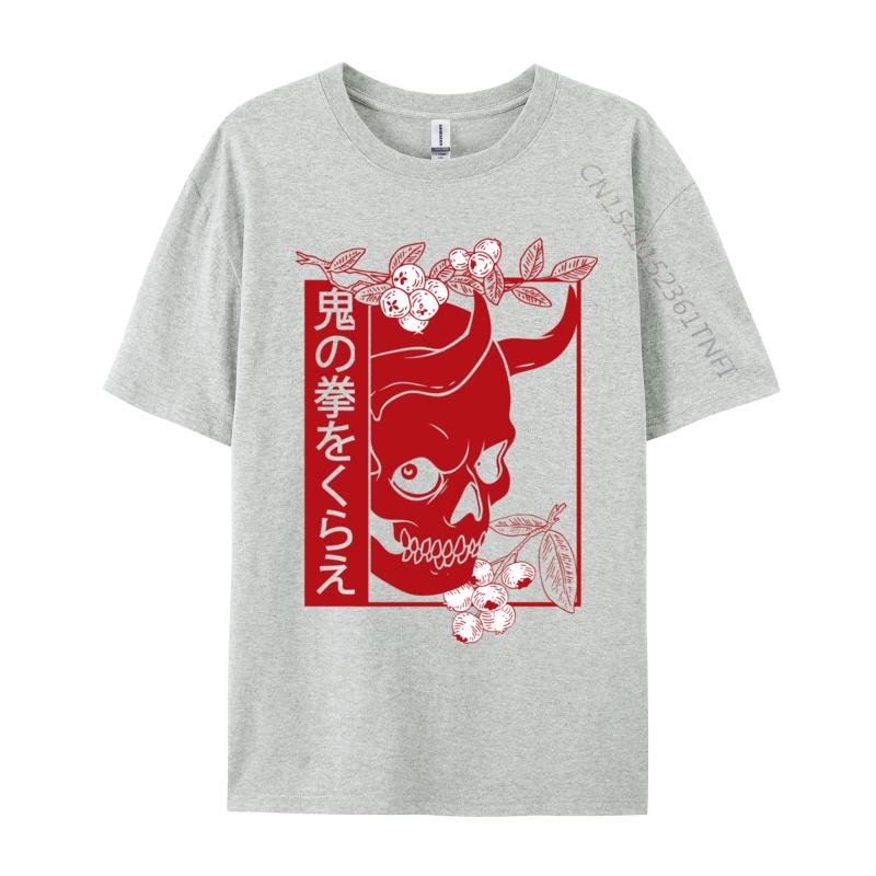 Japanese Demon Art Face Skull Devil Oni Harajuku Aesthetic TShirt Casual Tees Coupons Printed On Round Collar T Shirt S