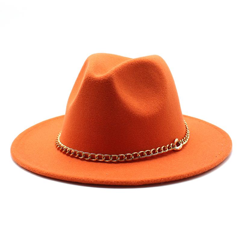 2021 Season Big Eaves Hat Flat Edge Top Hat Men'S And Women'S Chain Woolen Jazz Hat