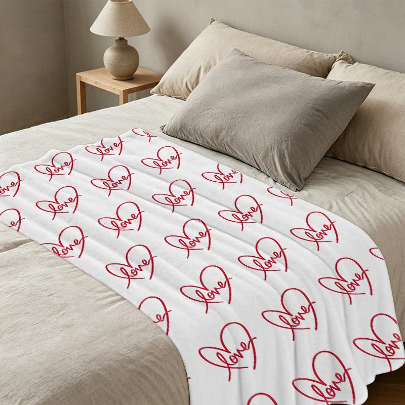 Heart Pattern Flannel Blanket Cozy Soft Warm Skin-Friendly Throw for Home, Dorm Bed, Perfect Valentine's Gift