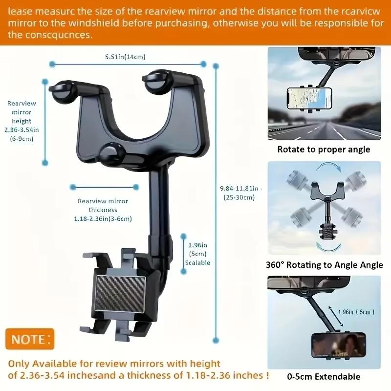 360°Rotatable and Retractable Car Phone Holder Car Rearview Mirror Bracket Universal Phone GPS Holder Universal Phones Holder