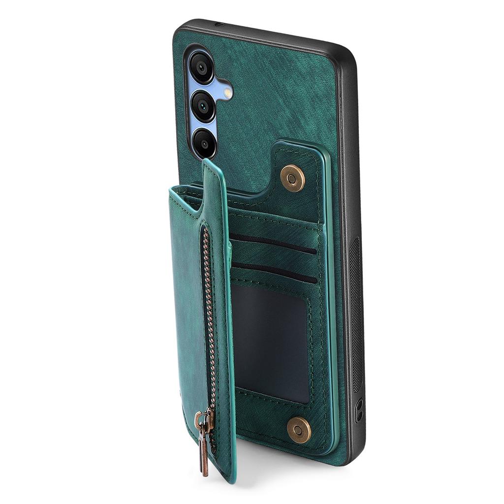 D15 For Samsung Galaxy A15 4G/5G Case Retro Leather+TPU Wallet Zipper Pocket Phone Cover