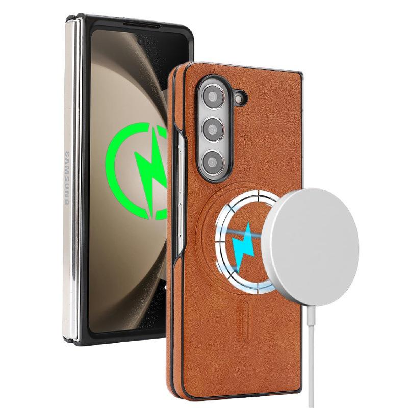 Samsung Z Fold7 Magnetické kožené pouzdro-peněženka s bezdrátovým nabíjením a sametovým vnitřkem