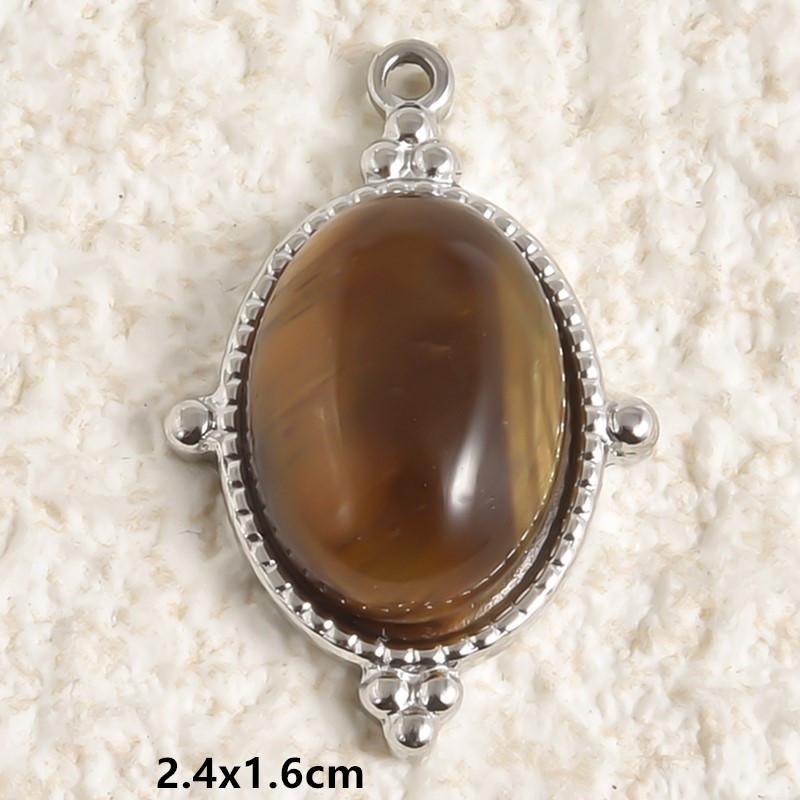2pcs Vintage Tiger Eye Pendant Sun Oval Round Silver Color Stainless Steel Charms For Jewelry Making Supplies Real Natural Stone