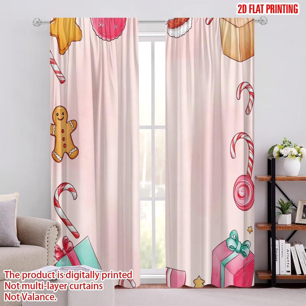 

2pcs,2D plane printing Window Curtain Christmas Bell Presents Stocking (3) Durable 100% Polyester Fabric (without rod) 52.50 × 116.00 cm 2 pcs