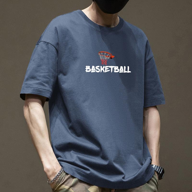 Bomulls T-shirt med Korta Ärmar Herr Sommar Trendig Tryckt Rundhalsad Skjorta Lös Trendig Andningsbar T-shirts