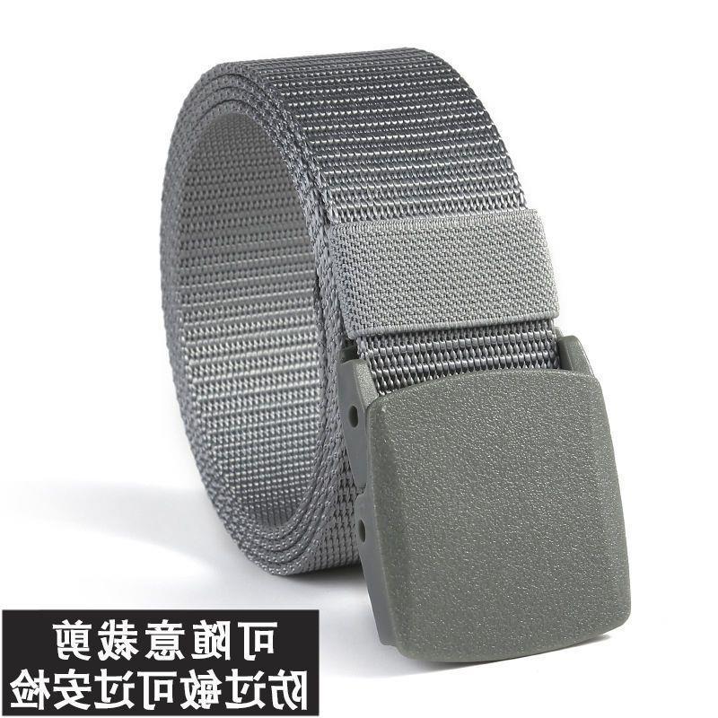 Ikke-metallisk sikkerhetsbelte i nylon med plastspenne, svart lerret og denimforlengelse, for utendørs bruk