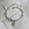 PONYKISS  Sterling Silver Square Pendant Round Bead Charm Bracelets for Women Minimalist Trendy Fine  Accessories