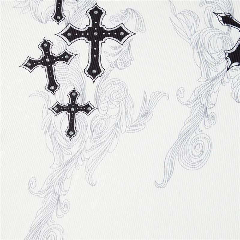 2KWEIRD 2000s Aesthetic T Shirt Graphic Cross Wings Print Long Sleeve Tops Y2k Women Clothes Fairycore Grunge Tee Streetwear