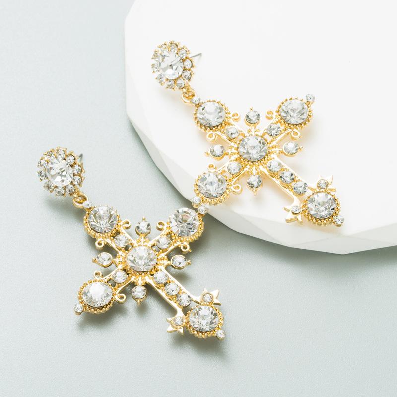 Women Long Drop Earrings Titanium Steel Alloy Pendant Earrings Acrylic Colorful Crystal Cross Geometric Ear Ornaments