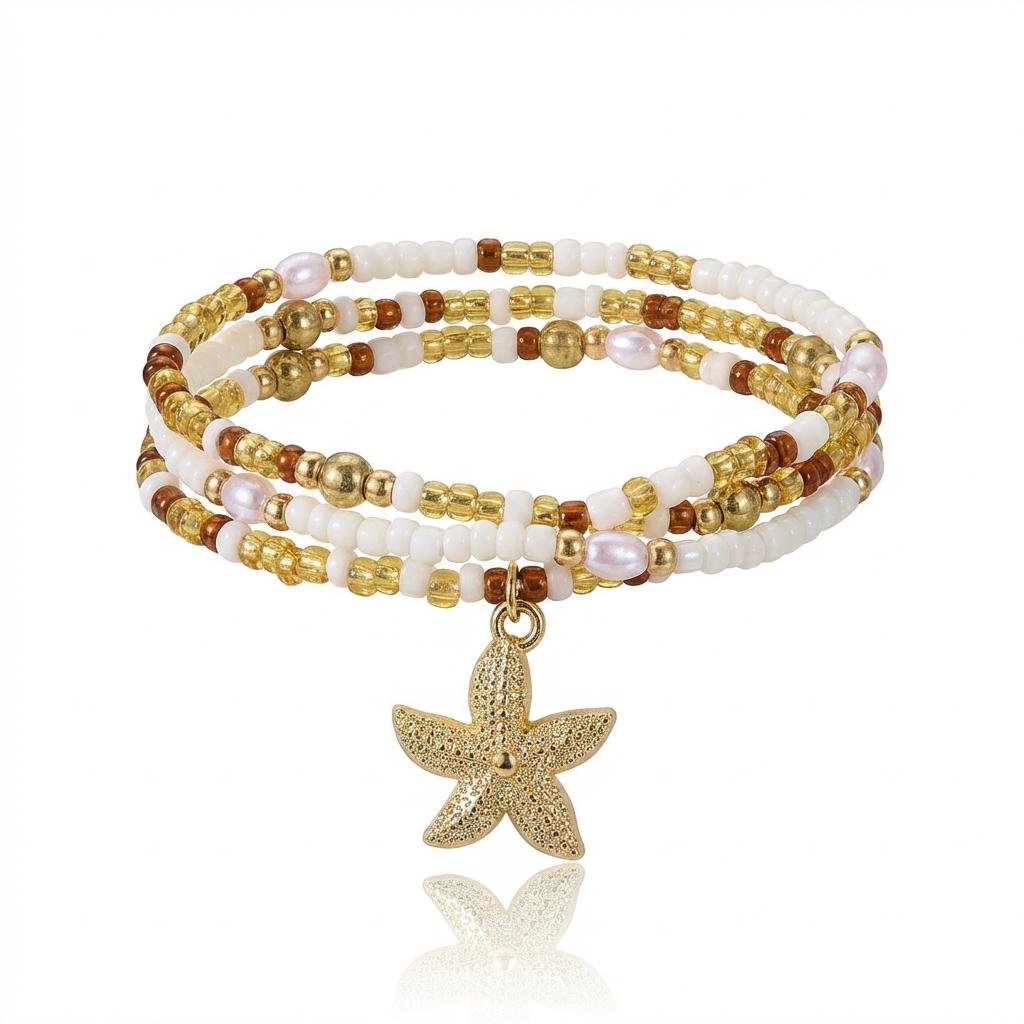 

Bracelet Set Vacation Beach Starfish Seed Bead 3Pcs Summer Wristband for Women