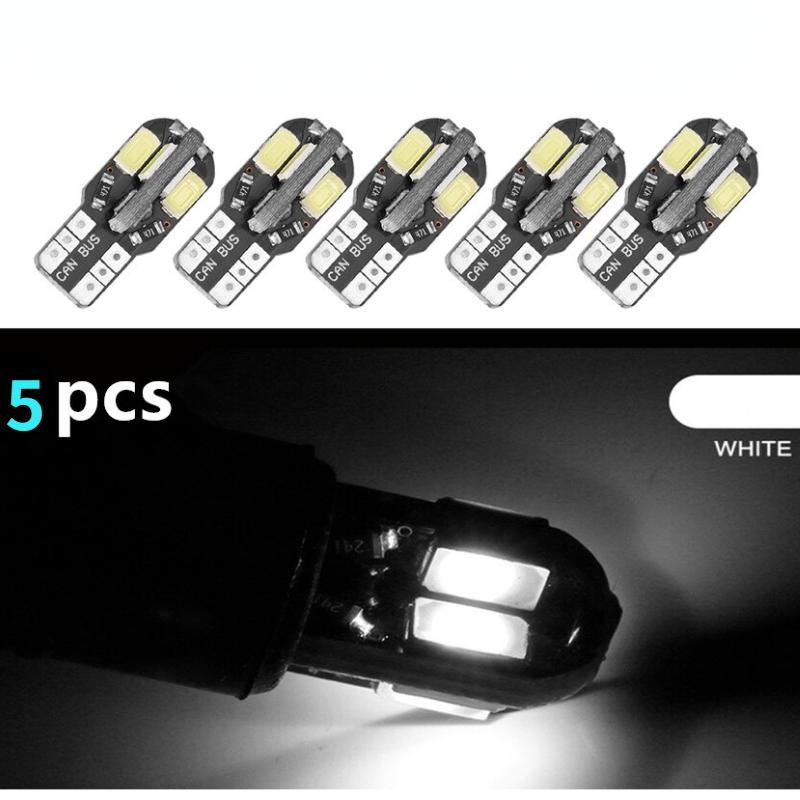 

5шт светодиодные лампы для салона автомобиля без ошибок T10 белые 5730 8SMD светодиодные 12В боковые клиновые лампы автомобиля белый
