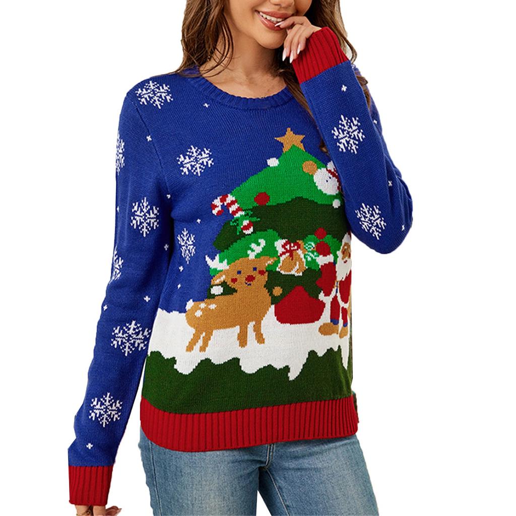 Dámský módní svetr se vzorem Santa Clause, volný líný kardigan