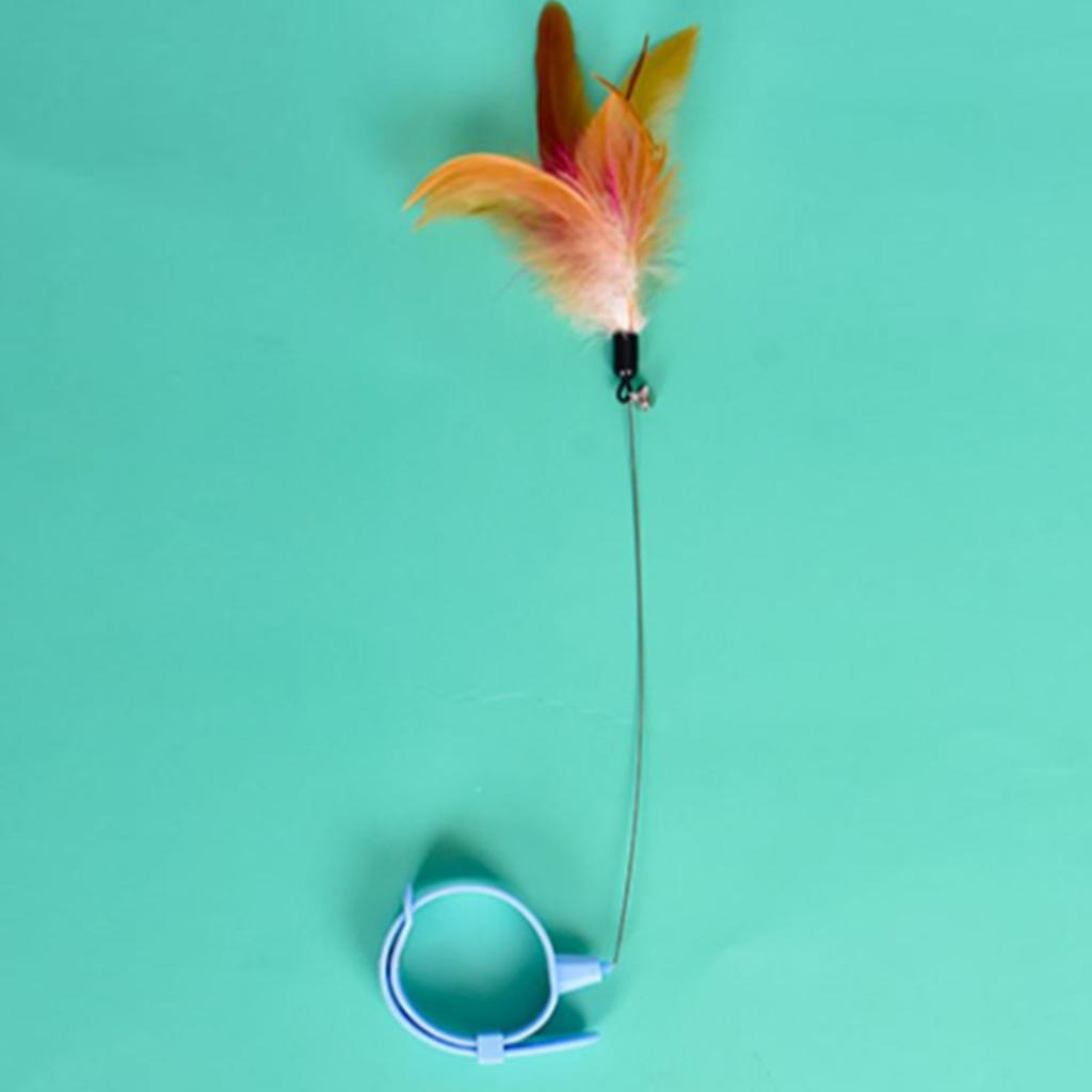 Cat Feather Collar Toys Adjustable Flexible Funny Interactive Cat Feather Wand Collar with Bell for Cat Indoor Play Blue