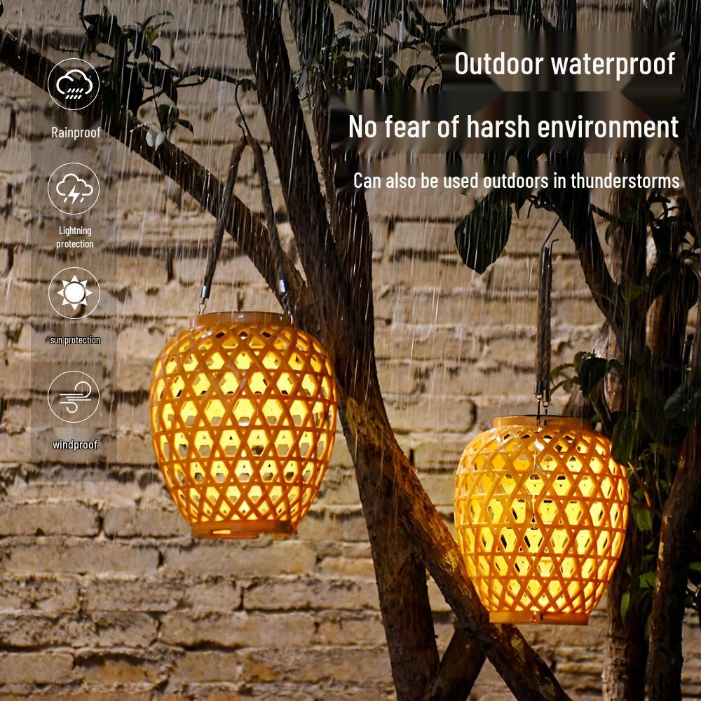 Woven Bamboo Solar Lantern: Waterproof Outdoor Decorative Hanging Lamp for Garden and Courtyard