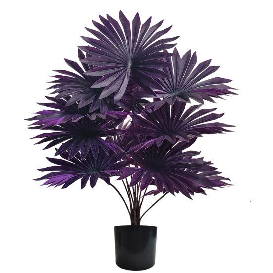 Purple Artificial Palm Tree Realistic Faux Palm Tropical Leaves Fake Palm Branches for Halloween Christmas Indoor Outdoor Decor