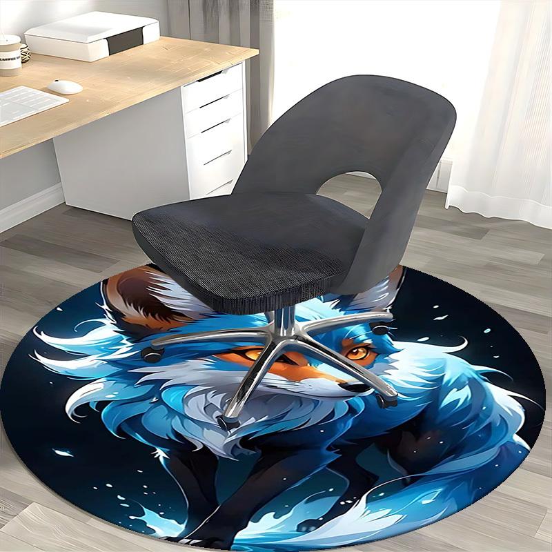1pz Tappeto Rotondo Volpe Blu Design Anime Tappetino per Sedia, Tappeto Antiscivolo per Ufficio e Arredamento Casa