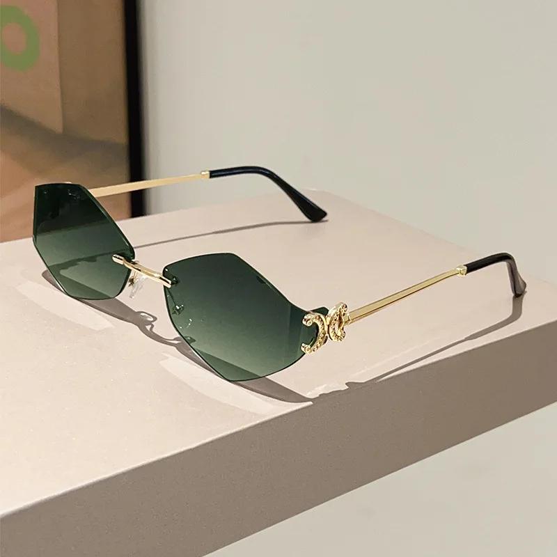 

Curved Irregular Hexagon Sunglasses Women For Men Luxury Brand Designer Vintage Punk Sexy Rimless Sun Glasses Uv400