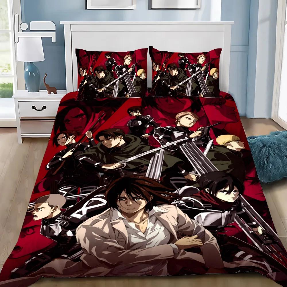 Cartoon Anime Attack On Titan Duvet Cover Pillowcase Bedding Set Adult Boy Girl Bedroom Decoration Children Single Double Size