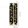 Faixa de Porta de Aniversário 1 Par Poliéster Decoração Sazonal para Entrada Sala Jardim Interior Exterior Decorações de Festa Preto Dourado