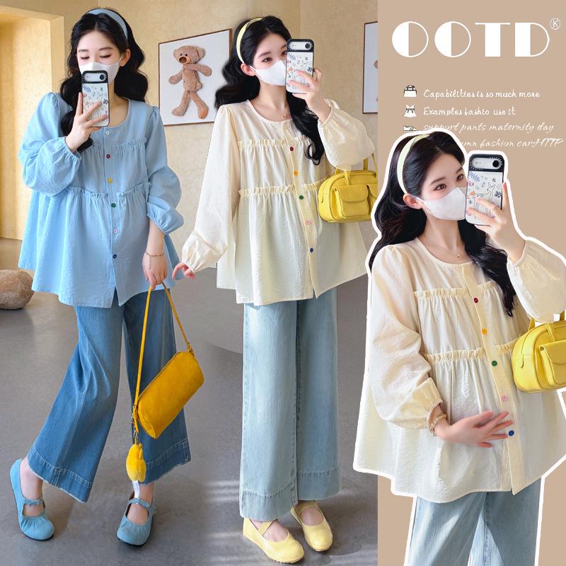 2026 Spring Korean Maternity Ruffle Patchwork Sweet Doll Top Medium