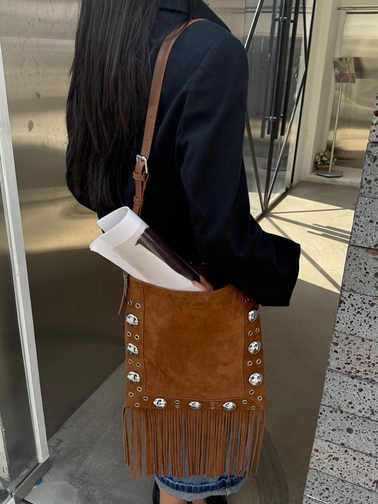 Damen Handy Tasche mit Quaste 2025 Internet Beliebter Stil Rindsleder Beschläge Kette Mode Einzelne Schulter Umhängetasche Lässiger Stil