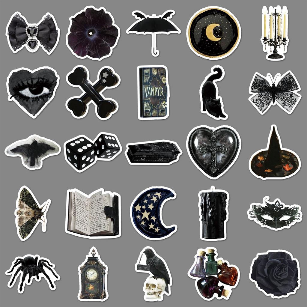 50 Sheets Gothic Dark Witch Horror Stickers: Hand-Painted Style for Phone Cases, Motorcycles, and Journals.