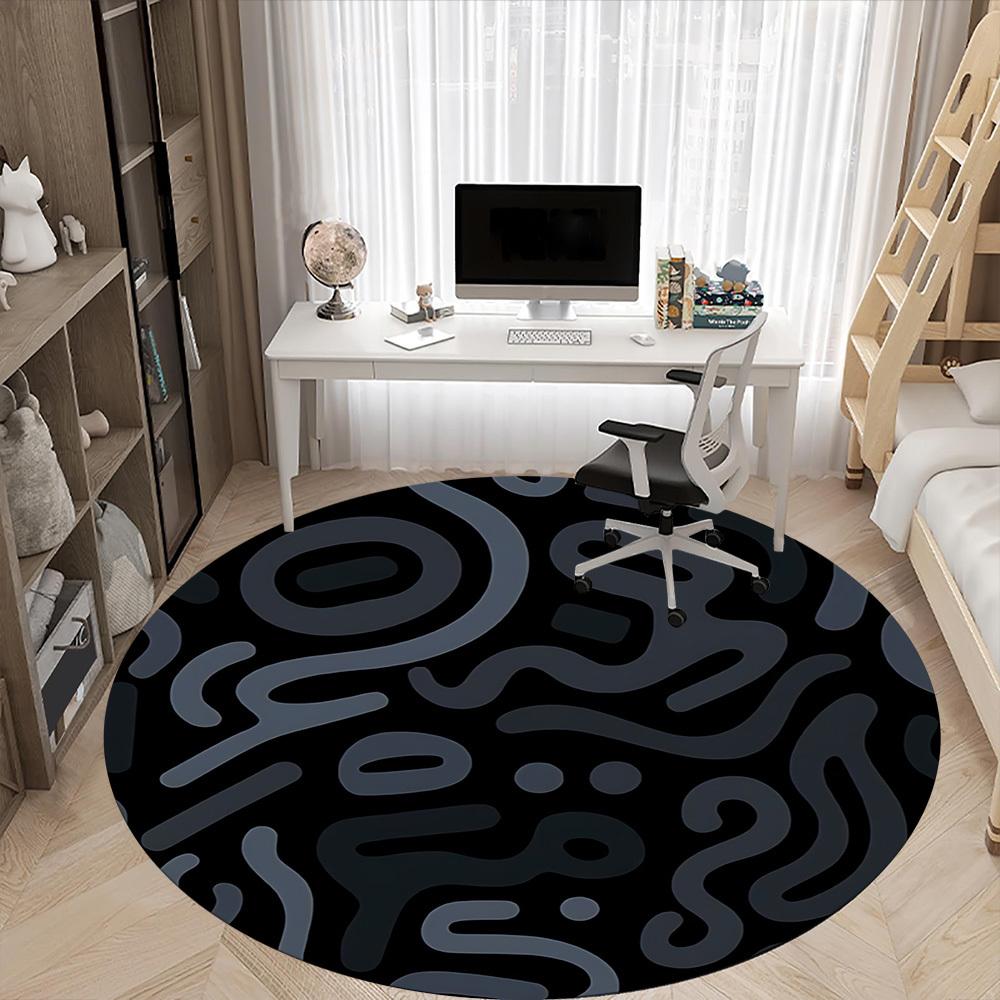1pc Abstract Patterns Office Round Area Rug, Indoor Mat Suitable For Office, Under Office Chairs Bedroom Living Room Home Decor, Room Deco