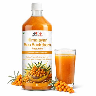 Growfitz Himalayan Sea Buckthorn Pulp Concentrate 1L | Cold-Pressed | Makes 160 Glasses, Natural Vitamin C, Omega 3 6 7 9, Antioxidants | Immunit