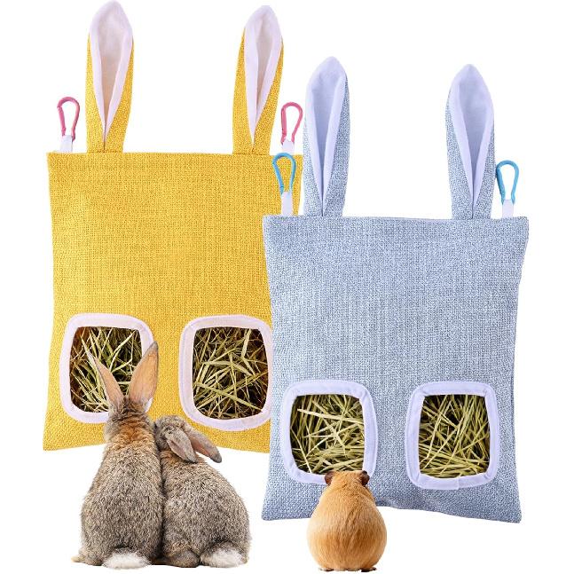 2 Pack Rabbit Guinea Pig Hay Feeder, Cute Bunny Hay Bag, Hanging Hay Holder for Guinea Pig Cage, Hay Feeder for Rabbits Chinchillas Hamsters Small