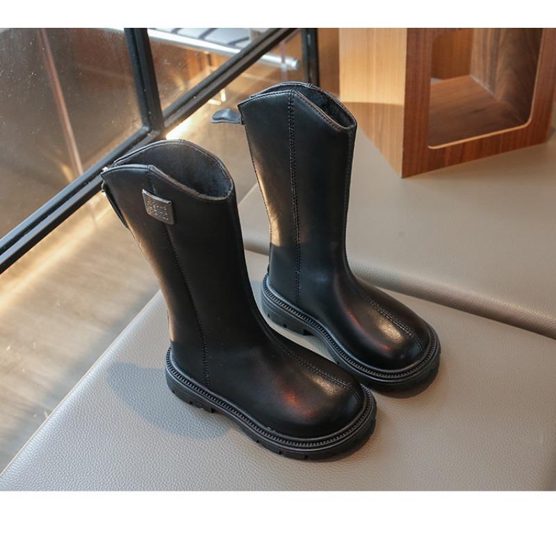 Girls' Flannel Two Cotton High Top Boots Autumn and Winter New Item Little Girls' Knight Boots Korean Version Medium and Large Children's Cotton Boots