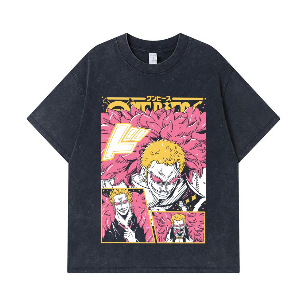 275 GSM Washed T-shirts 100% Cotton One Piece V45 Doflamingo Print Unisex Heavy Cotton T Shirt