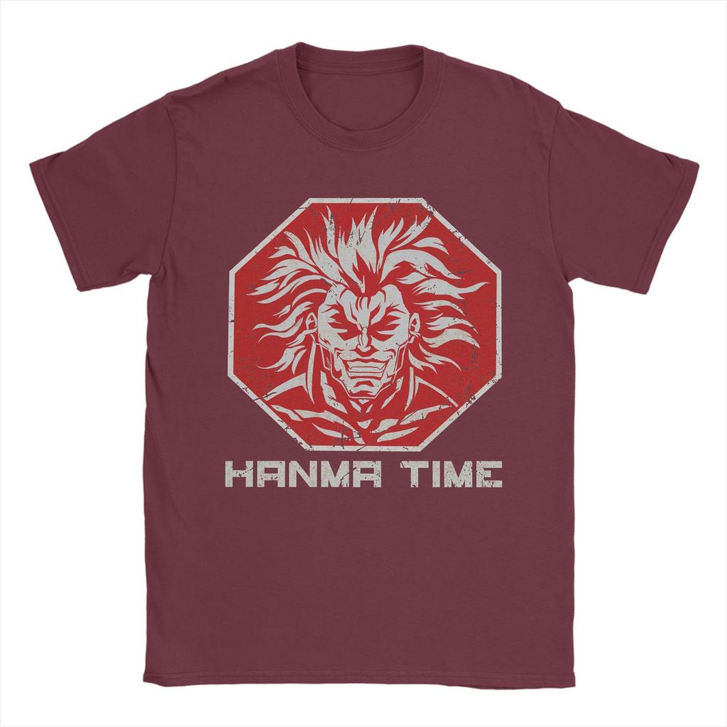 Mens Stop Hanma Time Baki Anime T Shirts  Pure Cotton Clothing Leisure Short Sleeve Crewneck Tee Shirt Printed TShirt