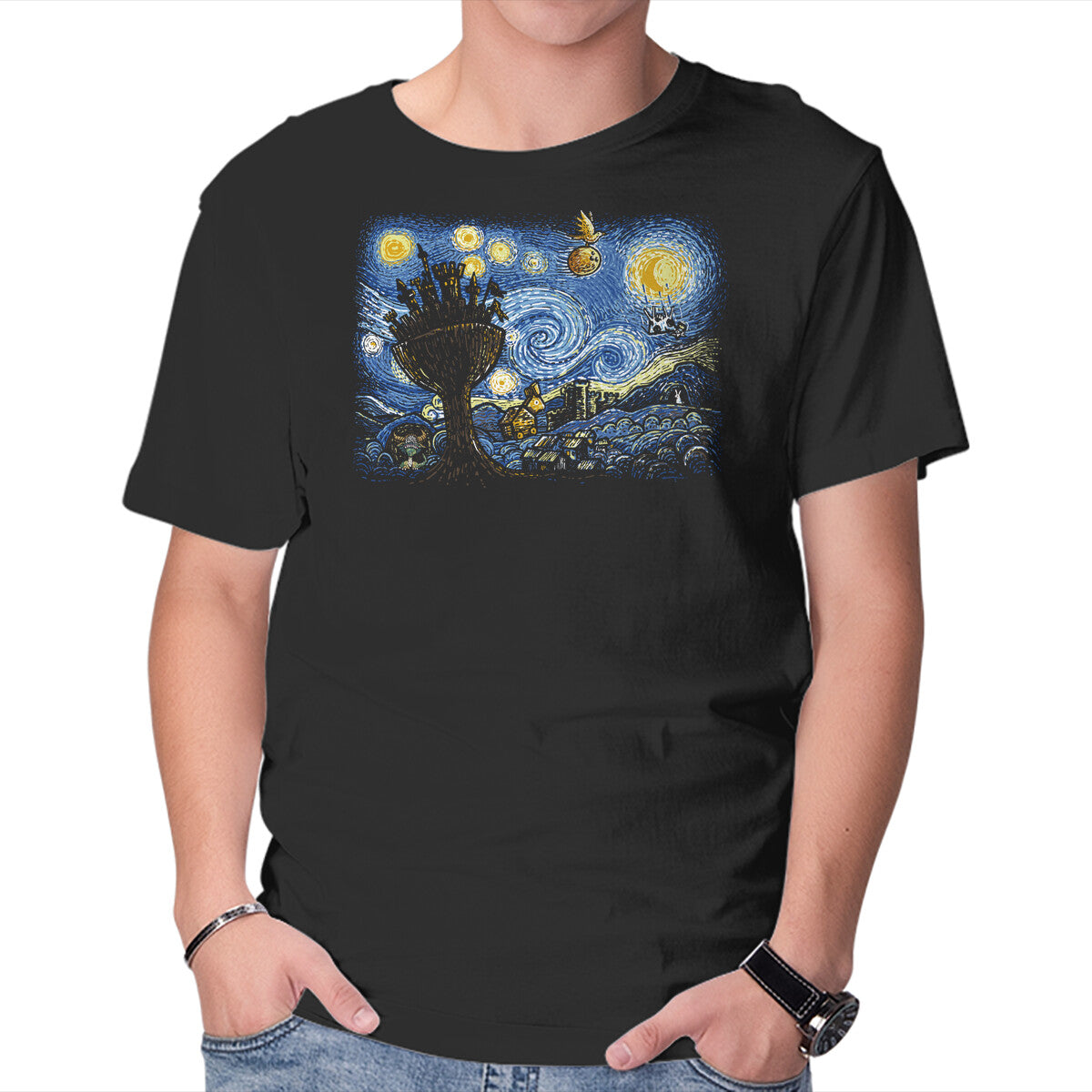 Unisex Crew Neck T-Shirt Starry Knights Of Ni Graphic Short Sleeve Casual Tee S