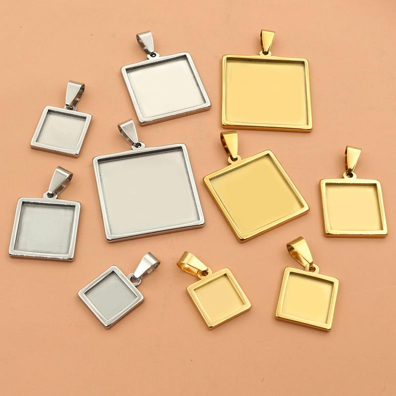 5pcs 10-25mm Inner Size Stainless Steel Square Pendant Cabochon Blank Base Bezel Tray Setting DIY Jewelry Making Accessories