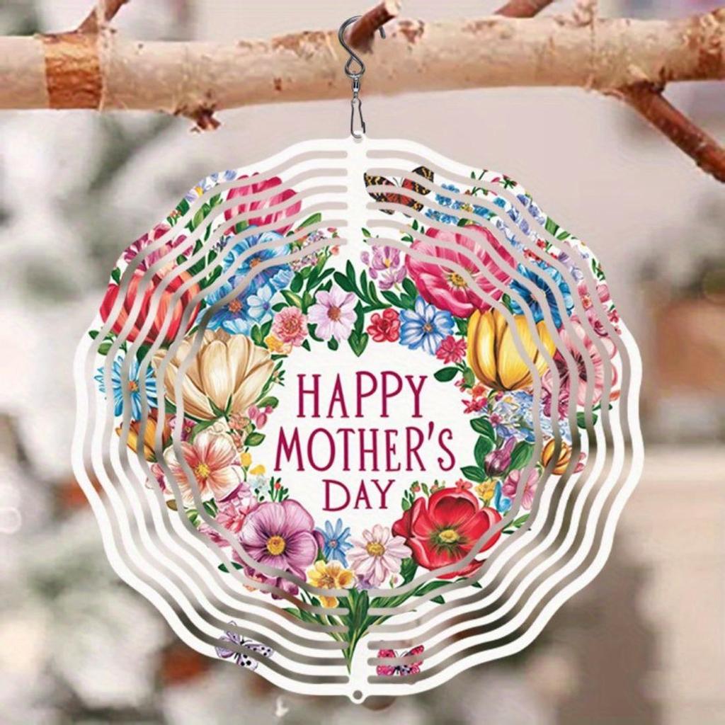 Open - 1pc Happy Mother's Day Patterned Mandala Wind Chime - Rotating Art Decor, Perfect for Garden, Patio & Home Decoration
