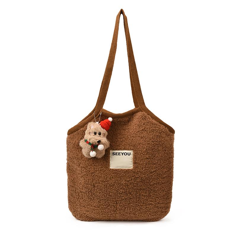 

Женская рождественская матовая текстурированная сумка-ведро: Простая осенне-зимняя сумочка с ремешком через плечо, плечевым ремнем Without Pendant