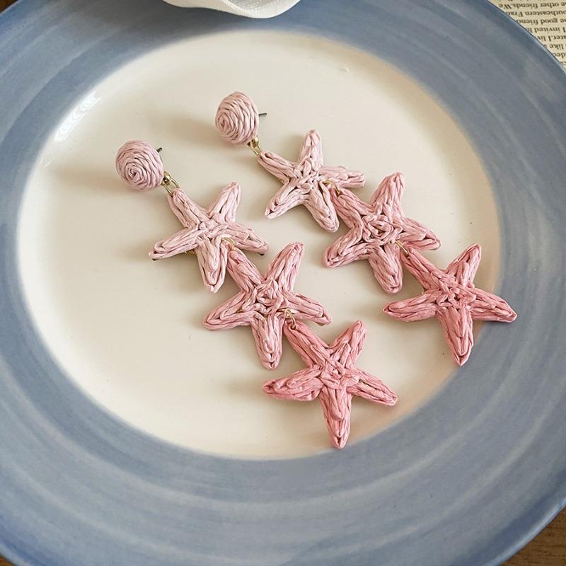 Silver Needle Pink Chiffon Flower Fringed Stud Earrings Small Fresh and Sweet Vacation Style Earrings Light Luxury High-end Earrings Women