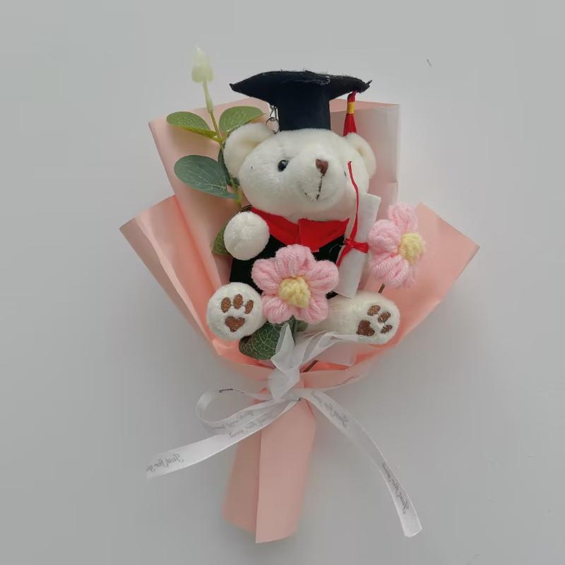 Mini Dr Bear Flower Bouquet Artificial Flowers Mother'S Day Gift Flowers Handmade Knitting Flower For Graduation Birthday Decor