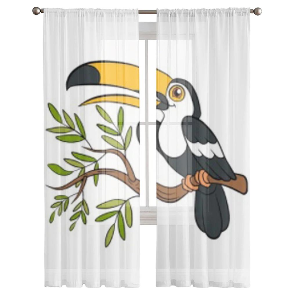 Cute Toucan Sits On The Tree Tulle Curtain For Living Room Sheer Valance Curtain For Kitchen Bedroom Window Drapes