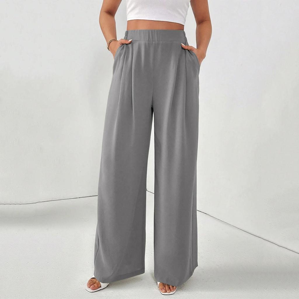 Women's Casual Loose Wide-leg Trousers With Slanted Pockets