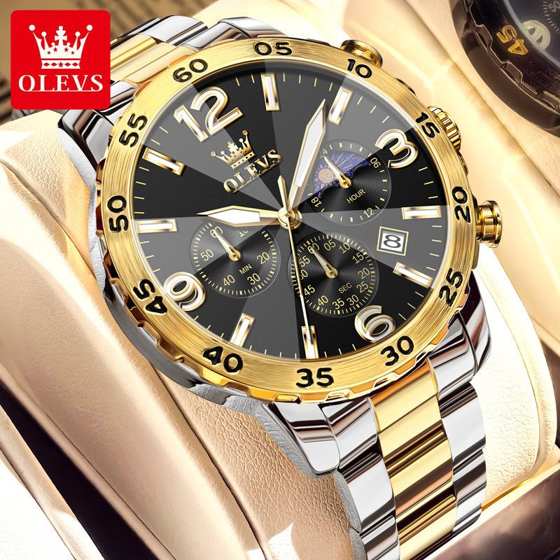 

OLEVS Мужские часы Роскошные оригинальные автоматические часы с датой из нержавеющей стали Водонепроницаемые часы с фазой Луны Лучший бренд Мужские кварцевые часы