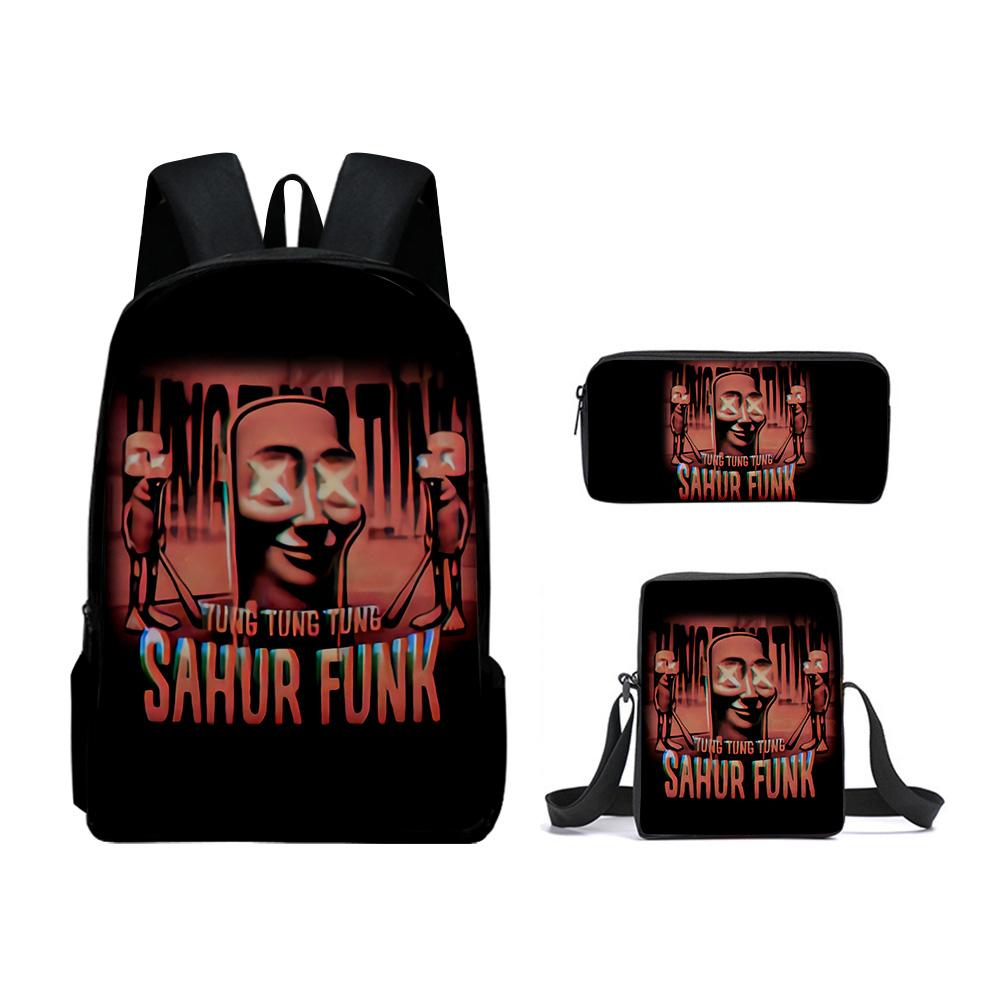 Hip Hop Funny Hip Hop Tungtungtung 3D Print 3pcs/Set Pupil School Bags Laptop Daypack Backpack Inclined Shoulder Bag Pencil Case