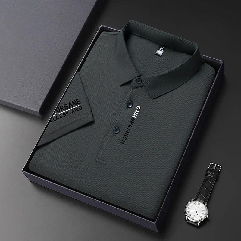 New Men's Business Casual Short Sleeved Shirt with Badge Solid Color Polo Shirt Fashionable Breathable Comfortable Versatile Top