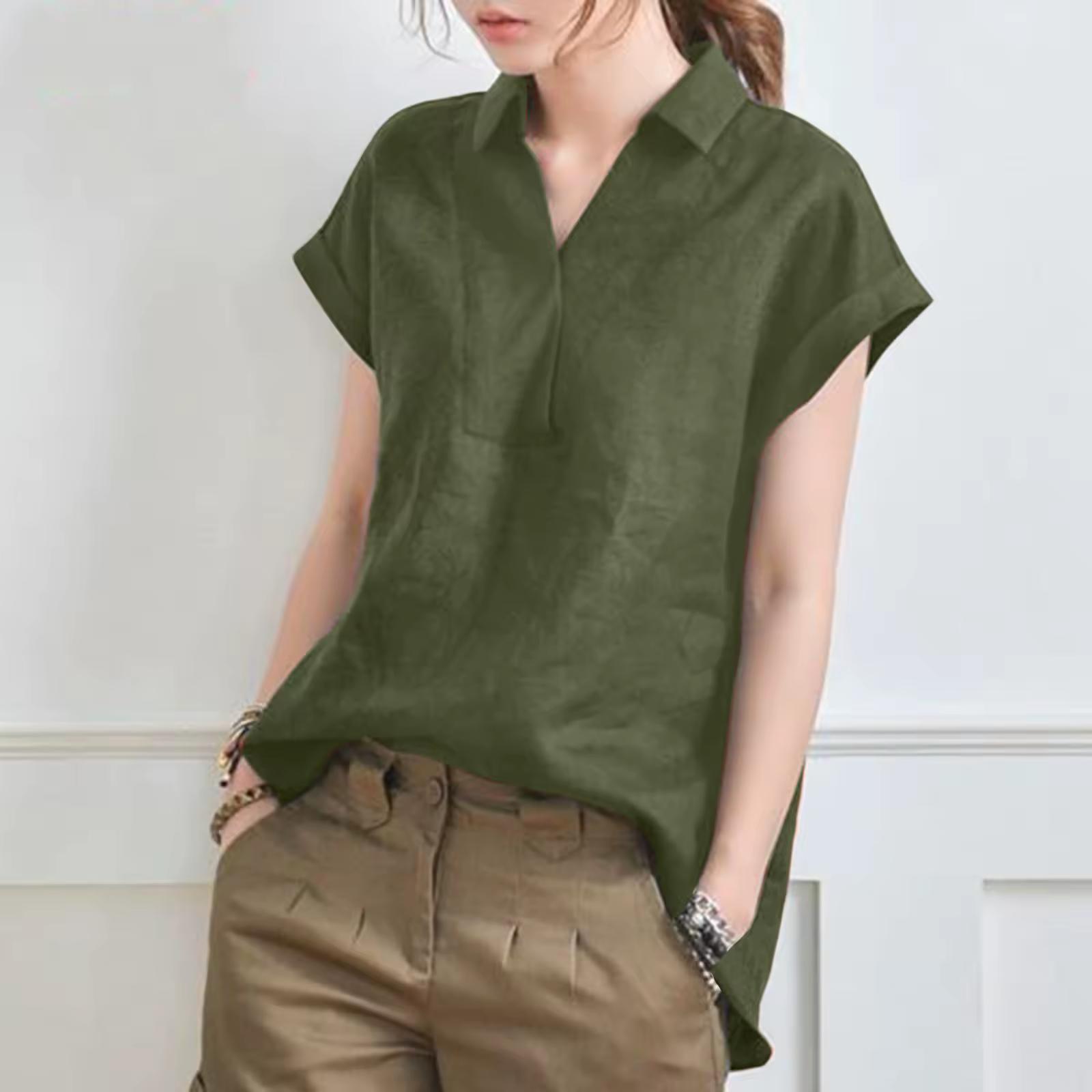 

Женская летняя однотонная блузка большого размера с коротким рукавом, деловая повседневная шифоновая рубашка с V-образным вырезом 6XL зелёный