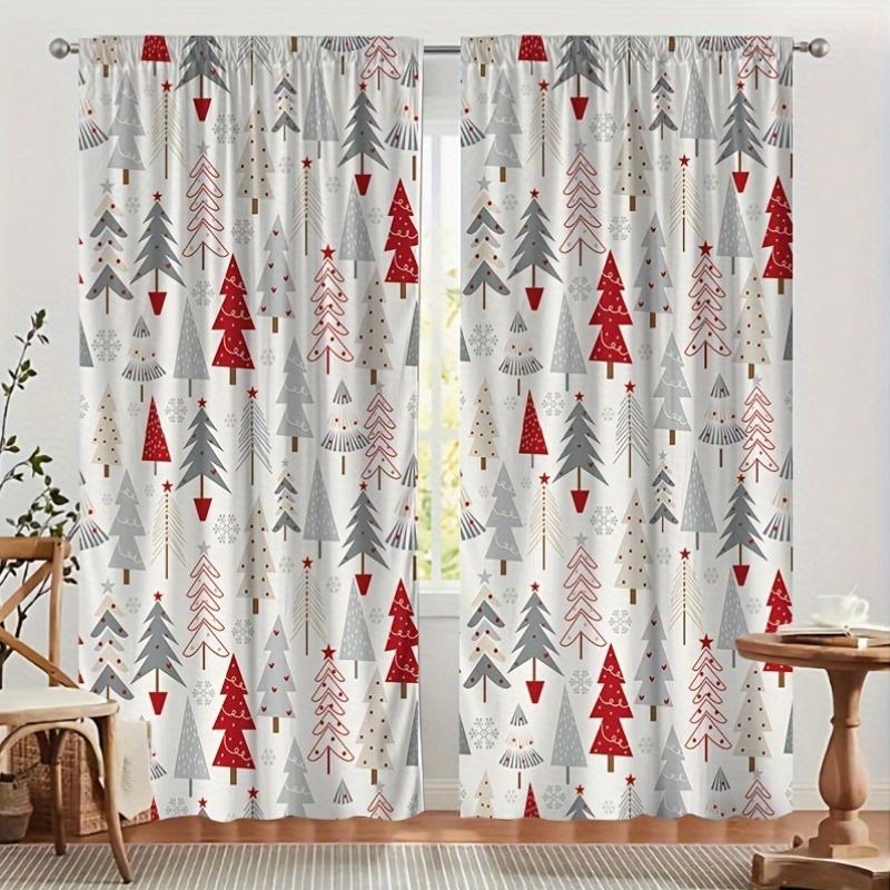 

Christmas Curtains Red White Tree Print Polyester Fabric Suitable Bedroom Living Room Curtain For Sitting Made Of Machine Washable W100*H70(CM)-Hooks&1PCS