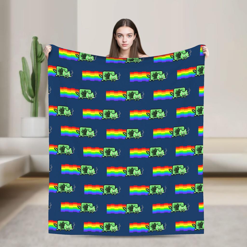 Katze Regenbogen Pixel Welt Nyans Decken Fleece Frühling Herbst Atmungsaktiv Super Warm Überwurfdecken für Bettwäsche Sofa Teppich Stück