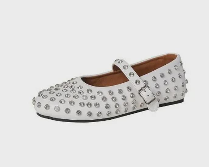 Шикарные женские балетки с круглым носком и металлической пряжкой Универсальный европейский и американский стиль 39 белый 2389₽
