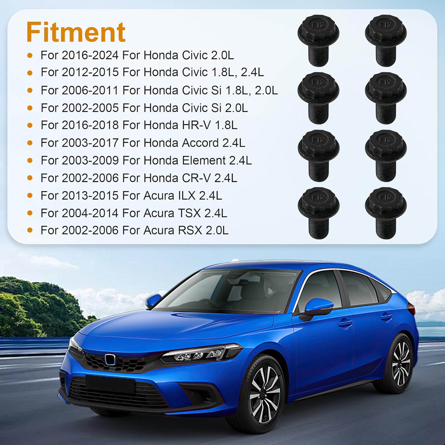 

8 шт. Болт маховика сцепления трансмиссии 12 мм 90011-PNA-B00 для Honda Civic 2002-2024 Accord 2003-2017 для Acura RSX TSX ILX K20 K24